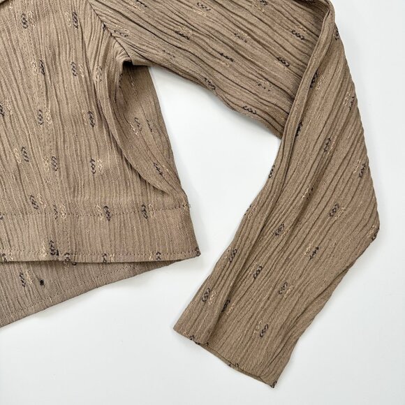 Vintage Tan Crinkle Button Crop Jacket Boho Western Office Blazer - Picture 3 of 8